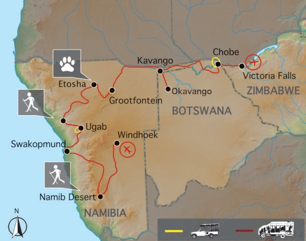 Windhoek naar Victoria Falls Elephant Track lodge reis kleine groep